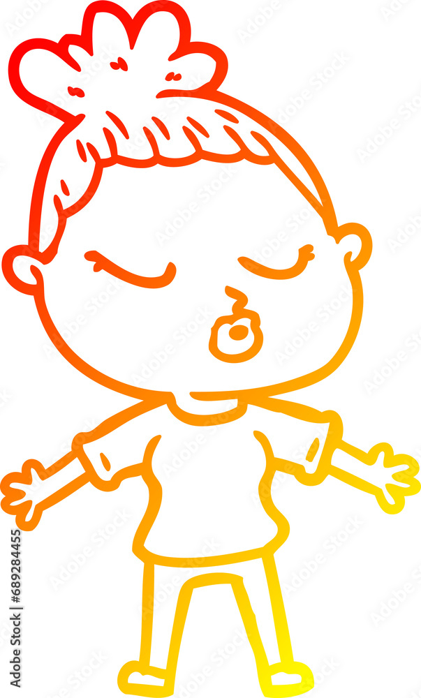 warm gradient line drawing of a cartoon calm woman warm gradient line drawing of a cartoon calm woman