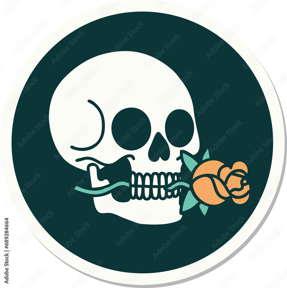 sticker of tattoo in traditional style of a skull sticker of tattoo in traditional style of a skull