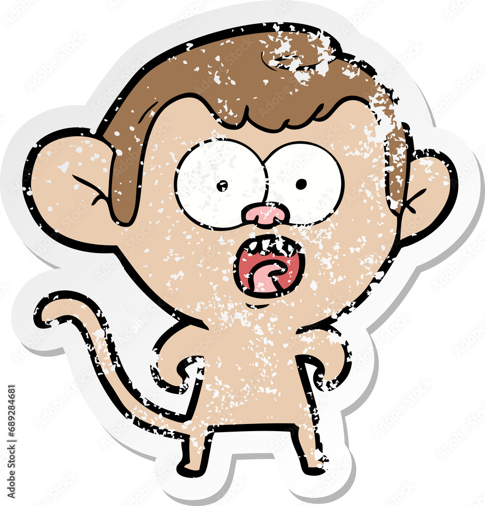 distressed sticker of a cartoon shocked monkey distressed sticker of a cartoon shocked monkey