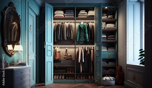 Smart bedroom cupboard closet storage interior design AI Generated image