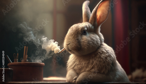 Smoking rabbit animal cigarette easter bunny pictures AI Generated image photo
