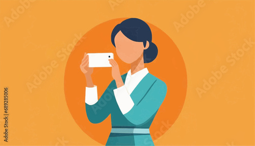 スマートフォンを持ち、撮影する女性