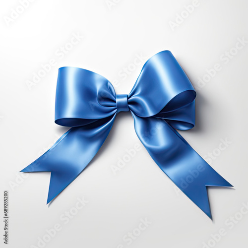 Blue bow isolated on white background. Top view.