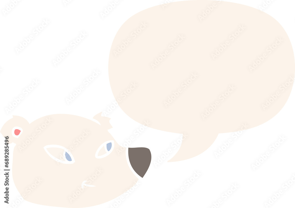 cartoon polar bear face with speech bubble in retro style cartoon polar bear face with speech bubble in retro style