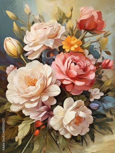 Free Captivating Floral Bouquet Exquisite Oil Painting Style, Generative Ai © Mst. Safali Sultana