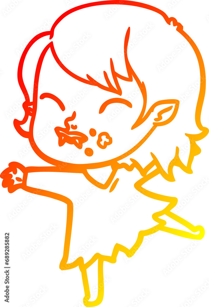 warm gradient line drawing of a cartoon vampire girl with blood on cheek warm gradient line drawing of a cartoon vampire girl with blood on cheek