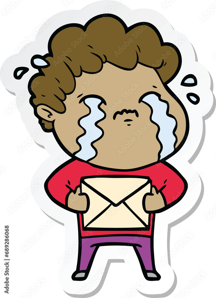 sticker of a cartoon man crying