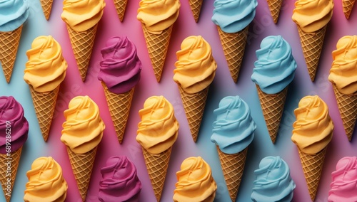 Ice cream cone pattern, colorful ice cream, wallpaper