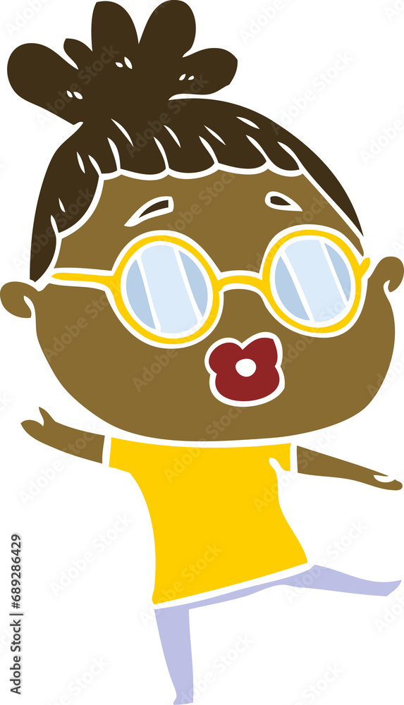 flat color style cartoon woman dancing wearing spectacles flat color style cartoon woman dancing wearing spectacles