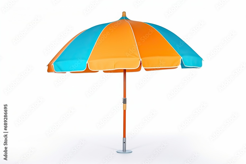 Multicolored beach umbrella on a white background, layout, professional photo