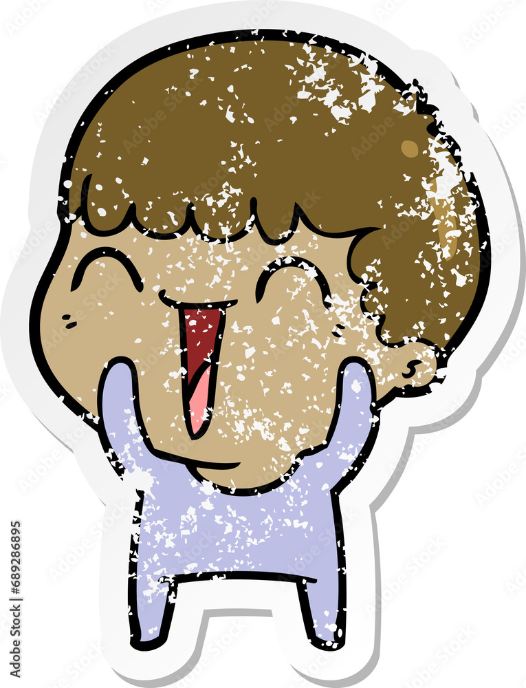 distressed sticker of a cartoon happy man distressed sticker of a cartoon happy man