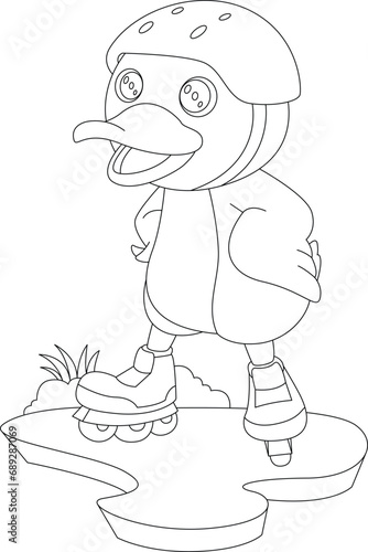 Duck Inline skating Roller skates Sports Animal Vector Graphic Art Illustration