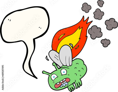 freehand drawn speech bubble cartoon fly crashign and burning