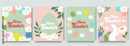 Easter floral square templates. Cute vector backgrounds in flat style for social media posts, mobile apps, cards, invitations, banner design and web ads. Vector illustration