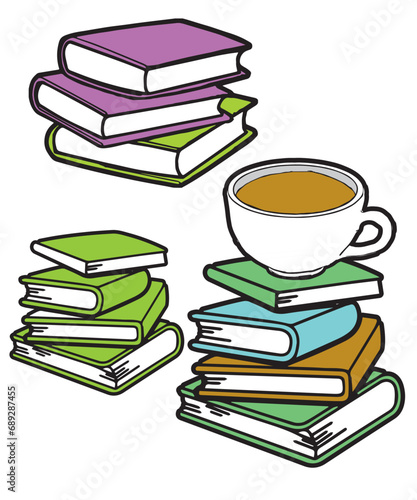 Books Stacked Vector with a cup of Coffee