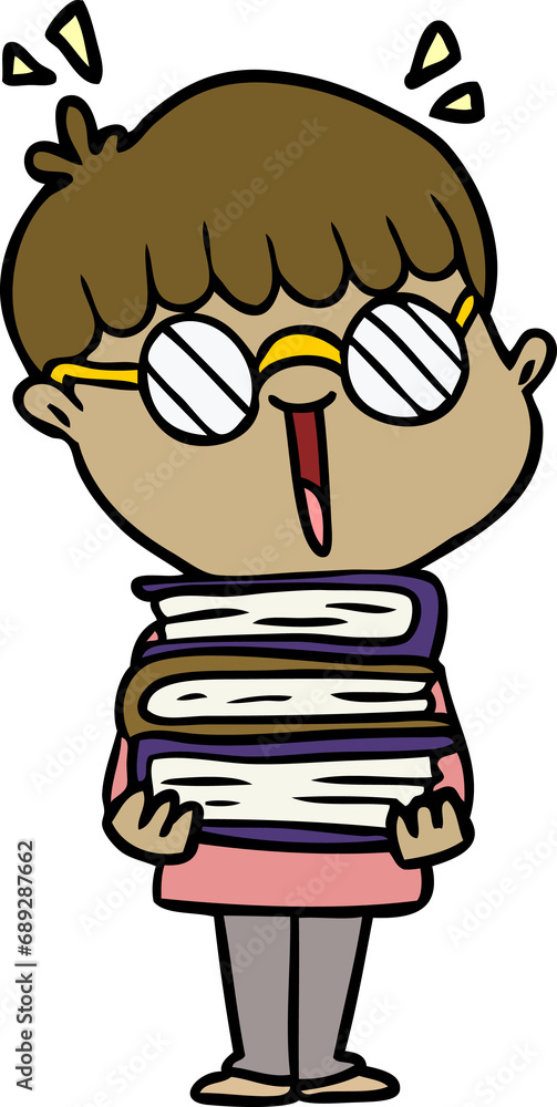 Fototapeta premium cartoon boy with amazing books