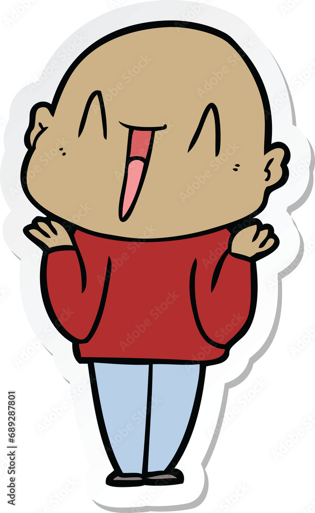 Obraz premium sticker of a happy cartoon bald man