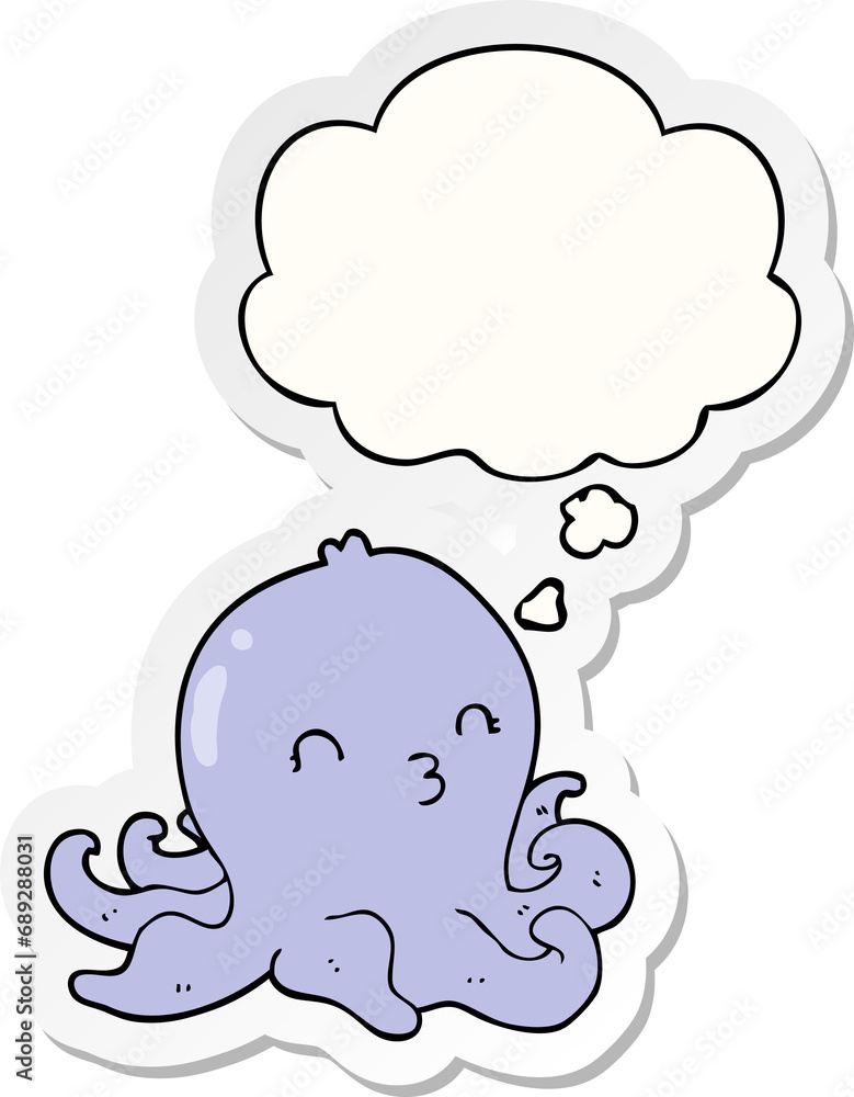 cartoon octopus with thought bubble as a printed sticker cartoon octopus with thought bubble as a printed sticker