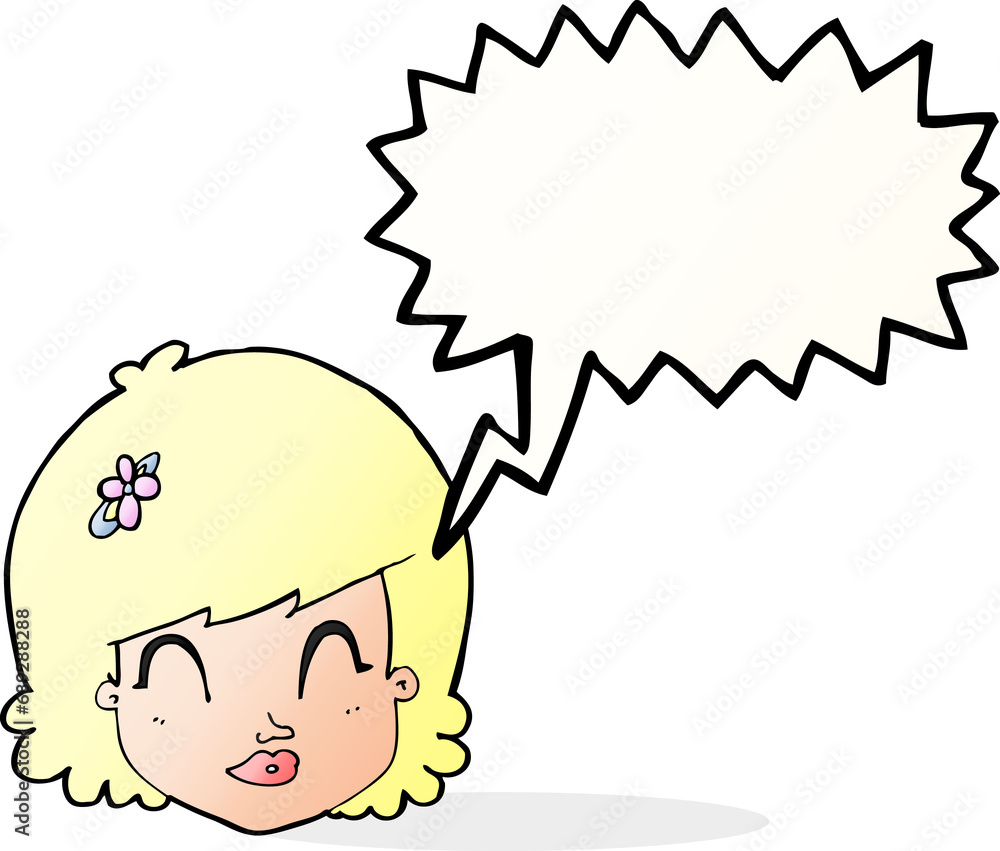 cartoon happy female face with speech bubble cartoon happy female face with speech bubble