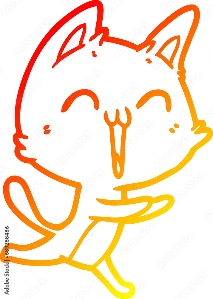 warm gradient line drawing of a happy cartoon cat meowing warm gradient line drawing of a happy cartoon cat meowing