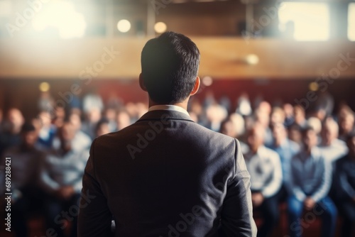 A man standing in front of a crowd of people.