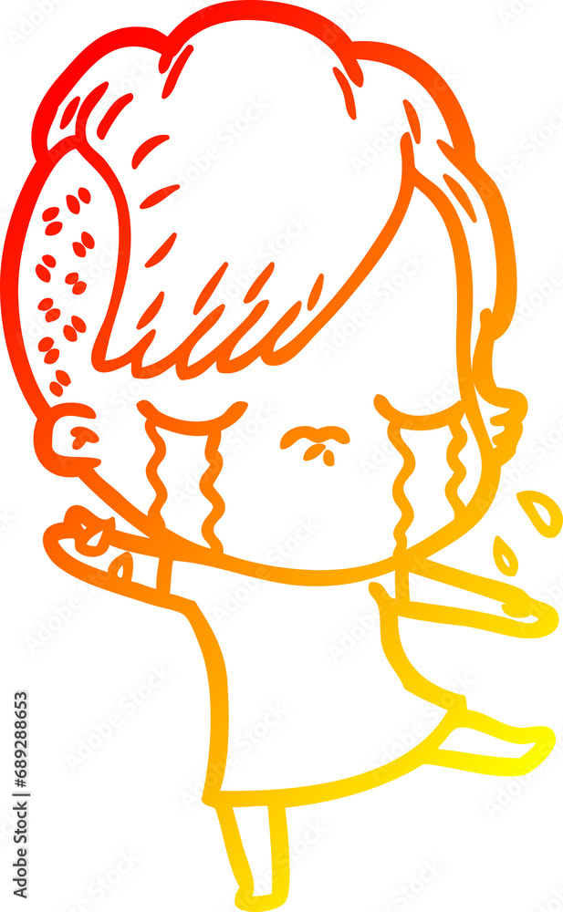 warm gradient line drawing of a cartoon crying girl warm gradient line drawing of a cartoon crying girl
