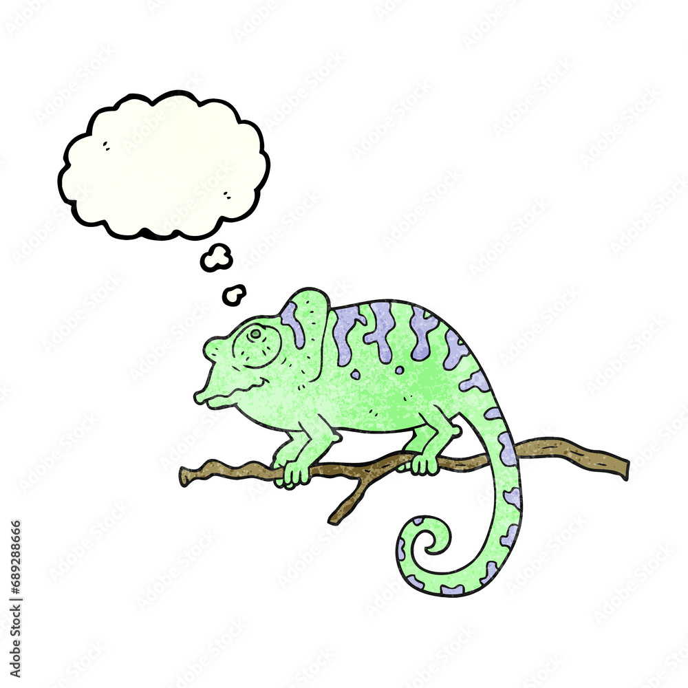 Fototapeta premium freehand drawn thought bubble textured cartoon chameleon