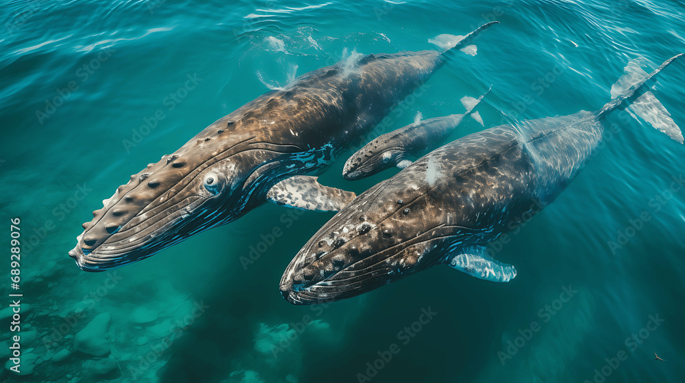 Fototapeta premium Vista aérea de una pareja de ballenas