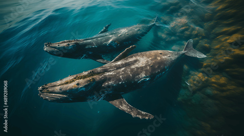 Vista aérea de una pareja de ballenas