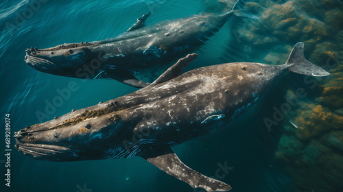 Vista a  rea de una pareja de ballenas