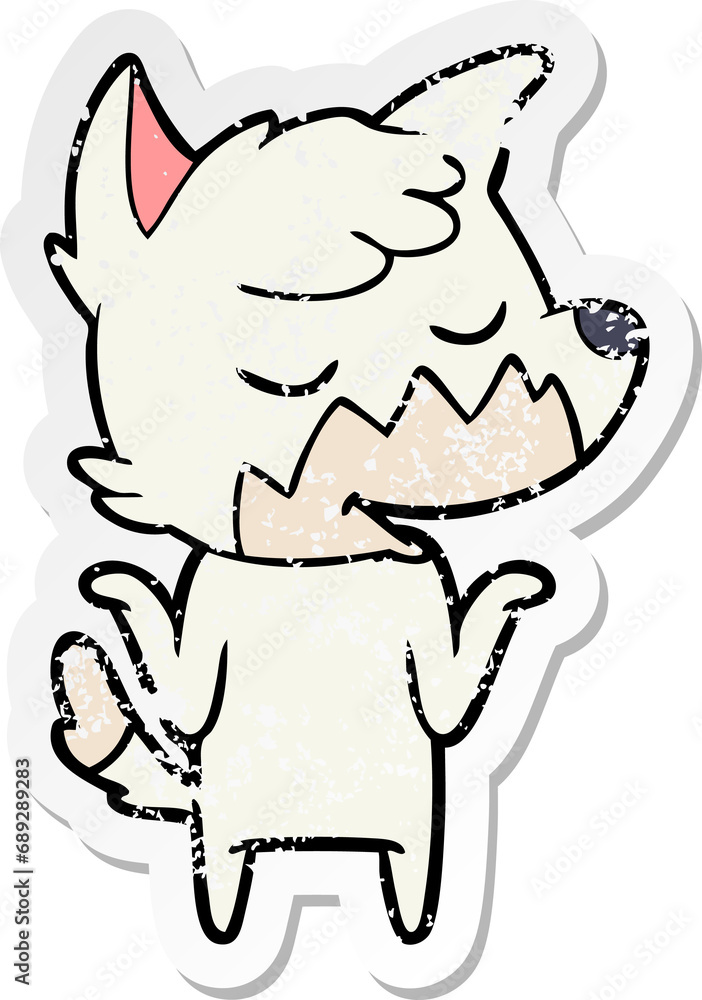 distressed sticker of a friendly cartoon fox distressed sticker of a friendly cartoon fox
