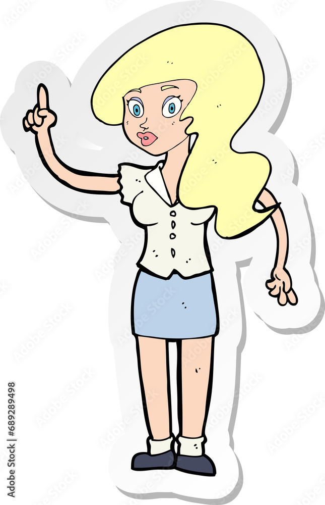 sticker of a cartoon pretty woman with idea sticker of a cartoon pretty woman with idea