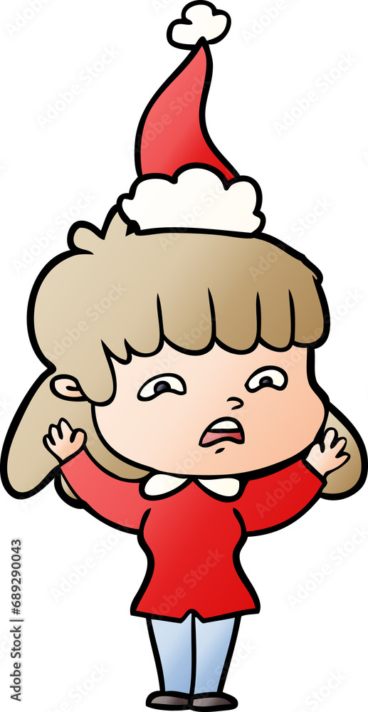 hand drawn gradient cartoon of a worried woman wearing santa hat hand drawn gradient cartoon of a worried woman wearing santa hat
