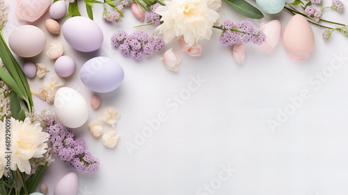 Easter Floral Frame with Pastel Eggs and White Flowers © Maciej Koba