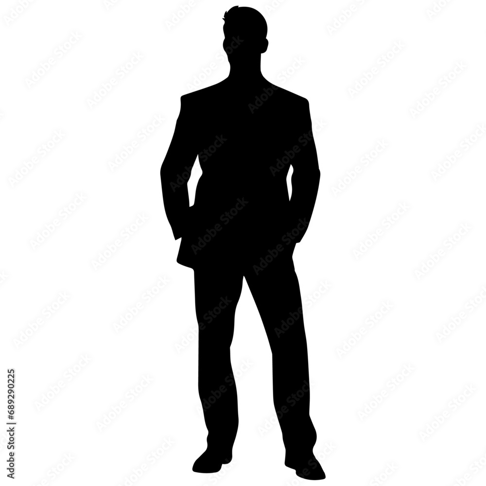 Business man standing pose vector silhouette, professional business man vector illustration
