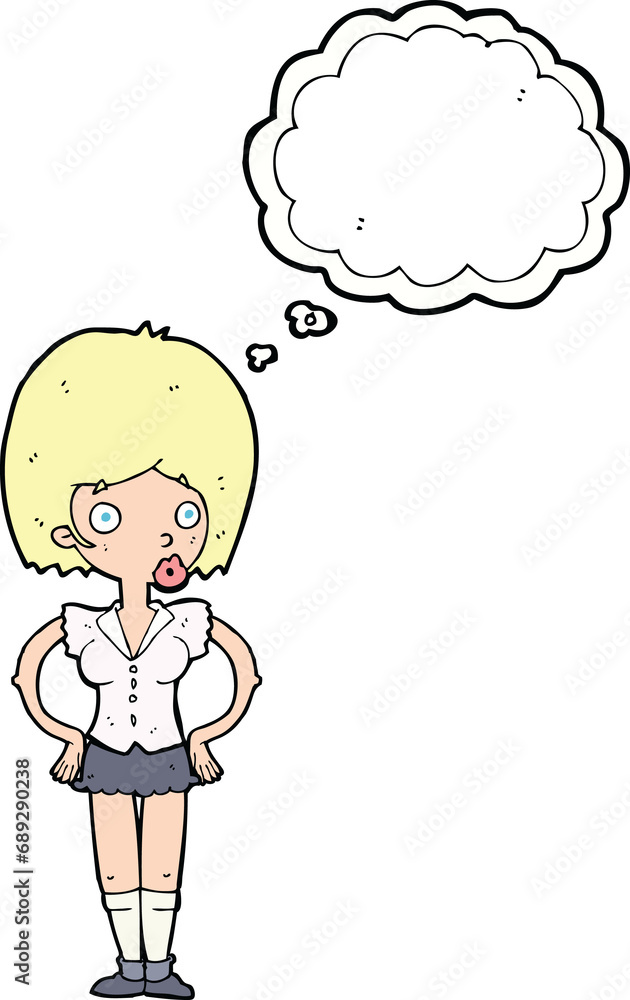 cartoon woman with hands on hips with thought bubble cartoon woman with hands on hips with thought bubble