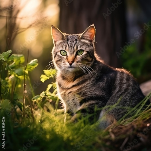 Cat Nature Background with Empty Copy Space created with Generative AI Technology