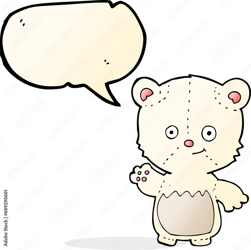 cartoon polar bear cub waving with speech bubble