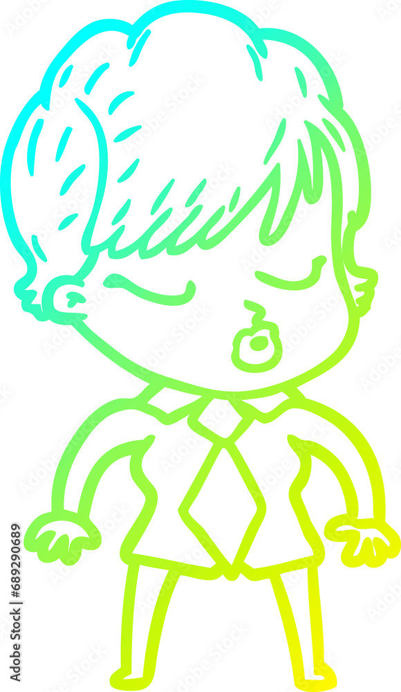 cold gradient line drawing of a cartoon woman with eyes shut cold gradient line drawing of a cartoon woman with eyes shut