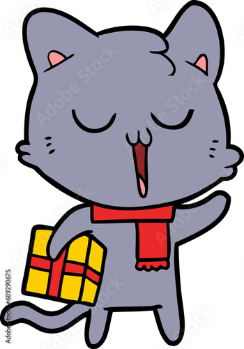 cartoon cat with gift