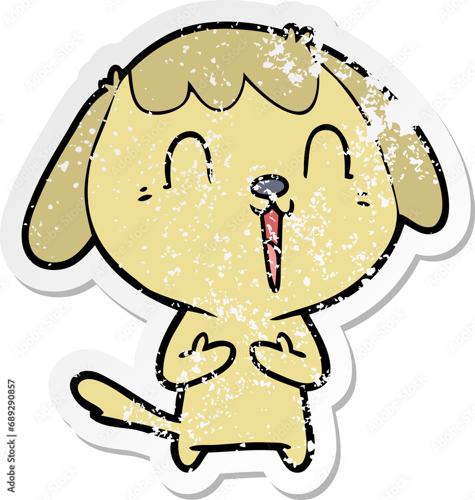 distressed sticker of a cute cartoon dog distressed sticker of a cute cartoon dog