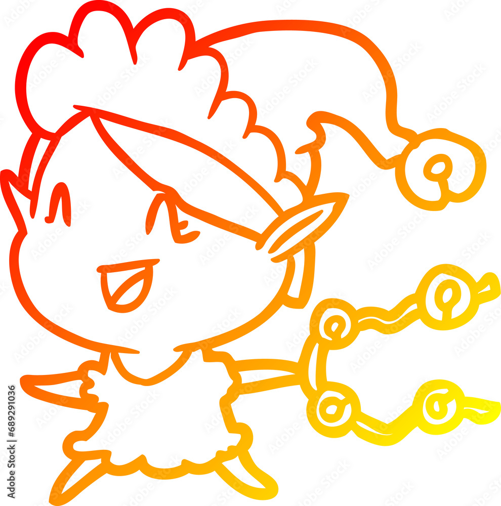 warm gradient line drawing of a happy christmas elf