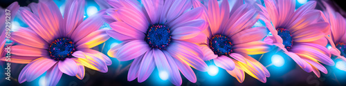 artistic neon daisy flowers background banner photo