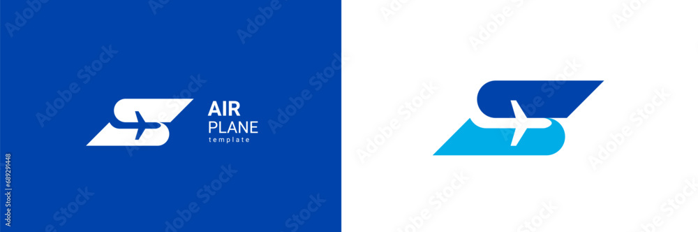 Airplane logo silhouette plane fly vector