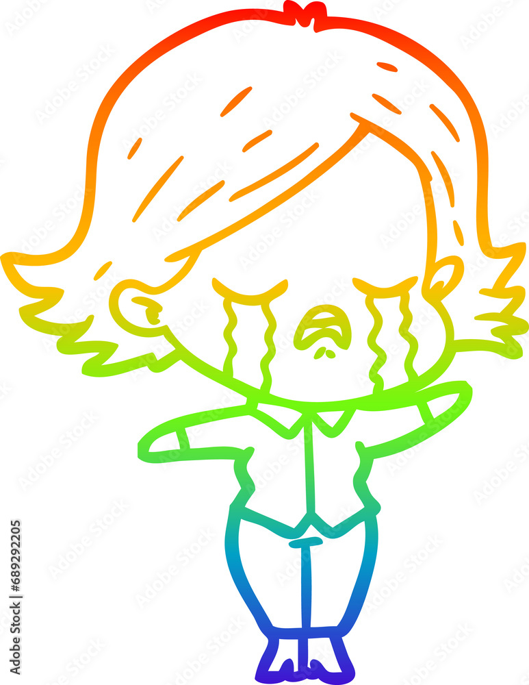 rainbow gradient line drawing of a cartoon girl crying rainbow gradient line drawing of a cartoon girl crying