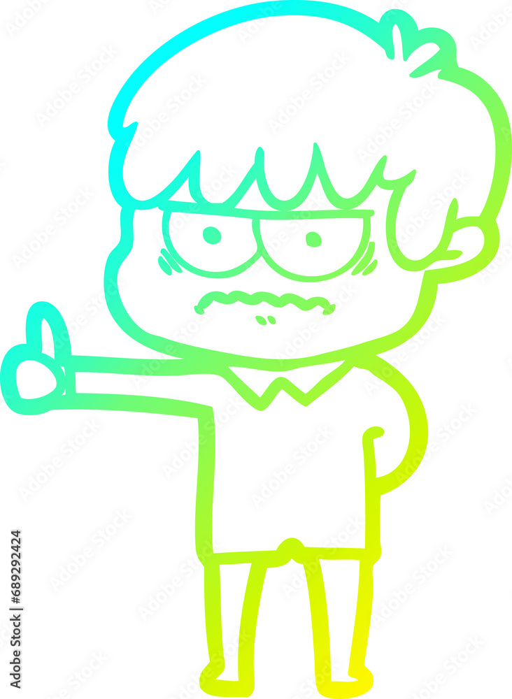 Fototapeta premium cold gradient line drawing of a annoyed cartoon boy