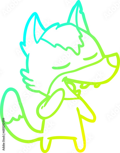 cold gradient line drawing of a cartoon wolf laughing