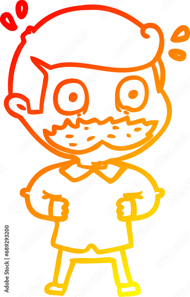 warm gradient line drawing of a cartoon man with mustache shocked warm gradient line drawing of a cartoon man with mustache shocked