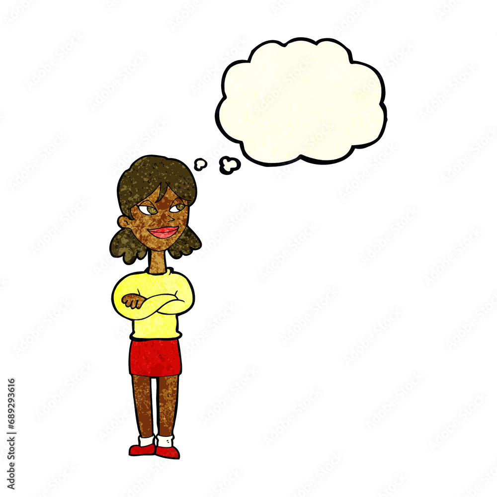 cartoon smug woman with thought bubble cartoon smug woman with thought bubble