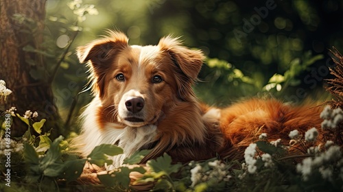 Dog Nature Background with Empty Copy Space created with Generative AI Technology © Animals Creator